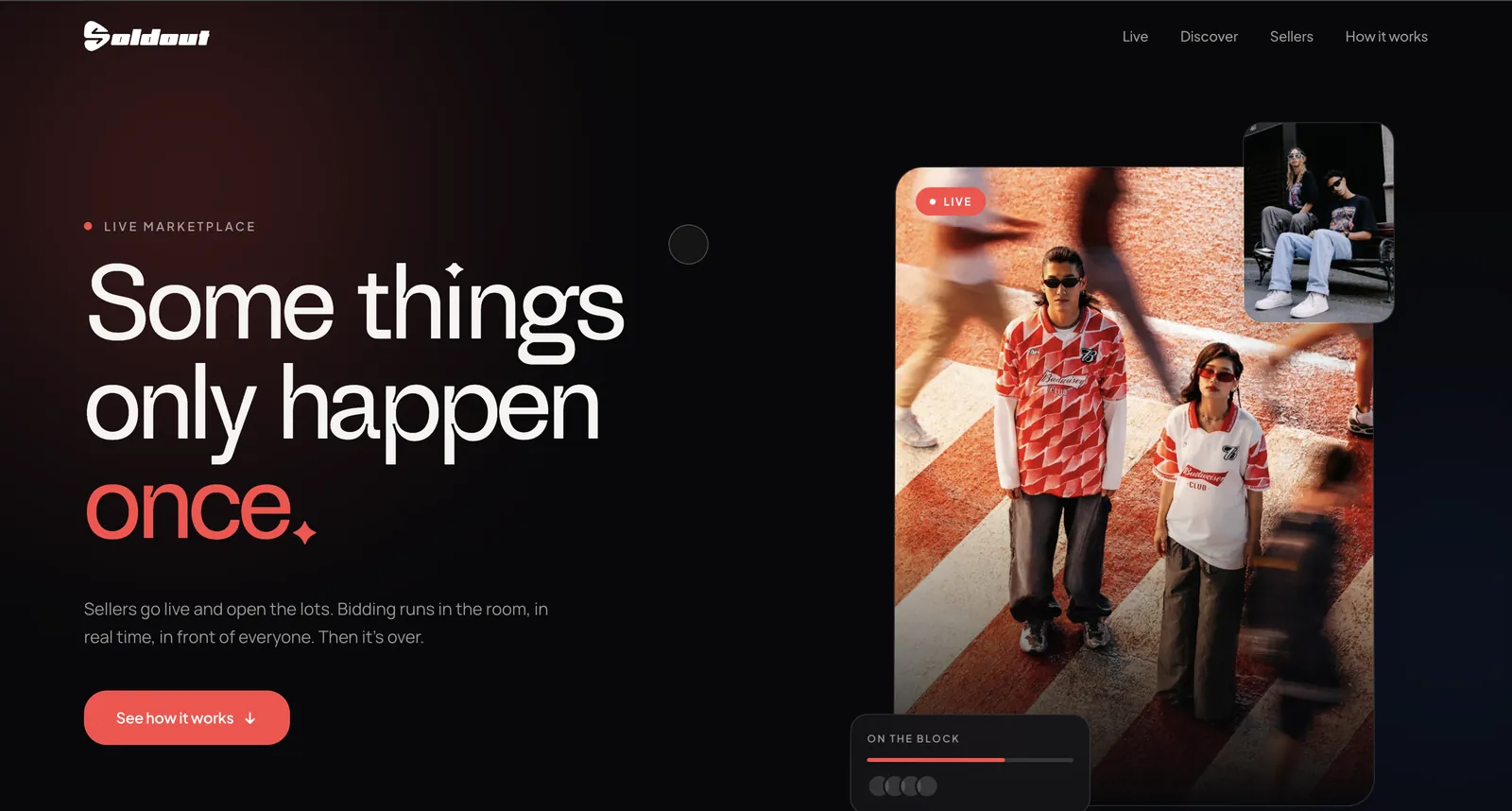 Marketing landing screen from Soldout Web